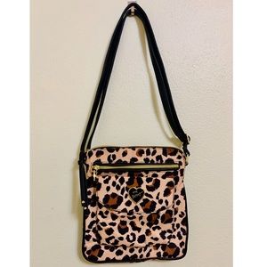 Betsey Johnson Nylon Mush Crossbody Brown Animal Print